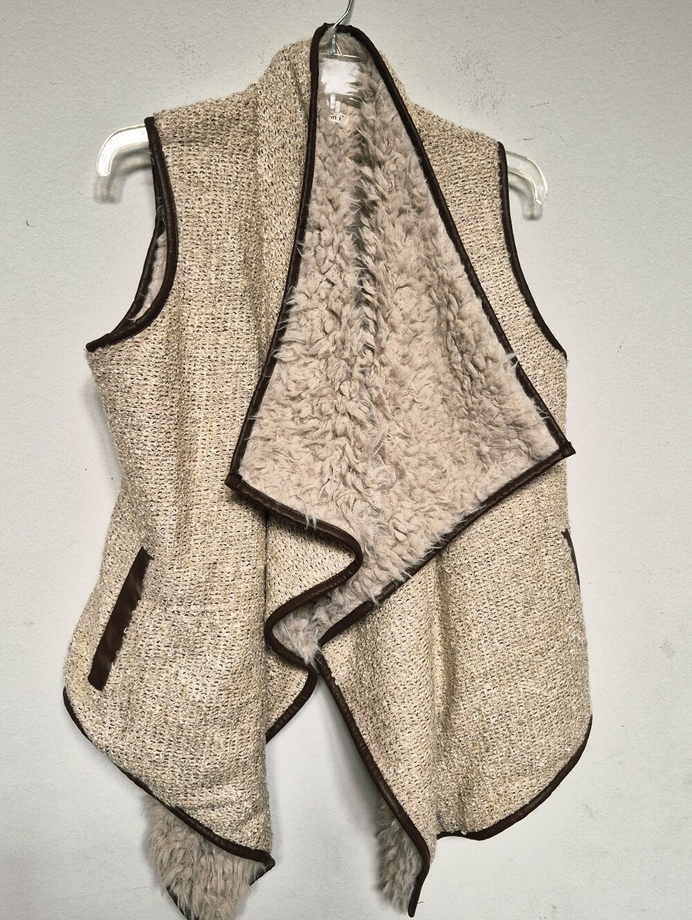 MIAMI Women's Cream Knit Faux-Shearling Lined Vest Size Small